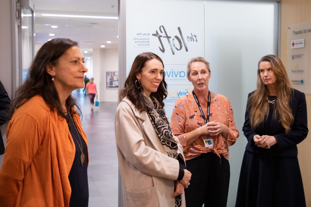 Prime Minister Jacinda Ardern visiting The Loft with Poto Williams MP and Nicola Woodward.