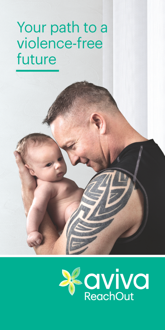 a man holds his baby lovingly on the front of Aviva's ReachOut brochure
