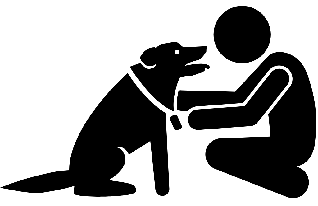 a person kneeling down with their dog